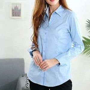 Esabel.C Women’s Button Down Blouse Long sleeve Cotton Stretch Size M